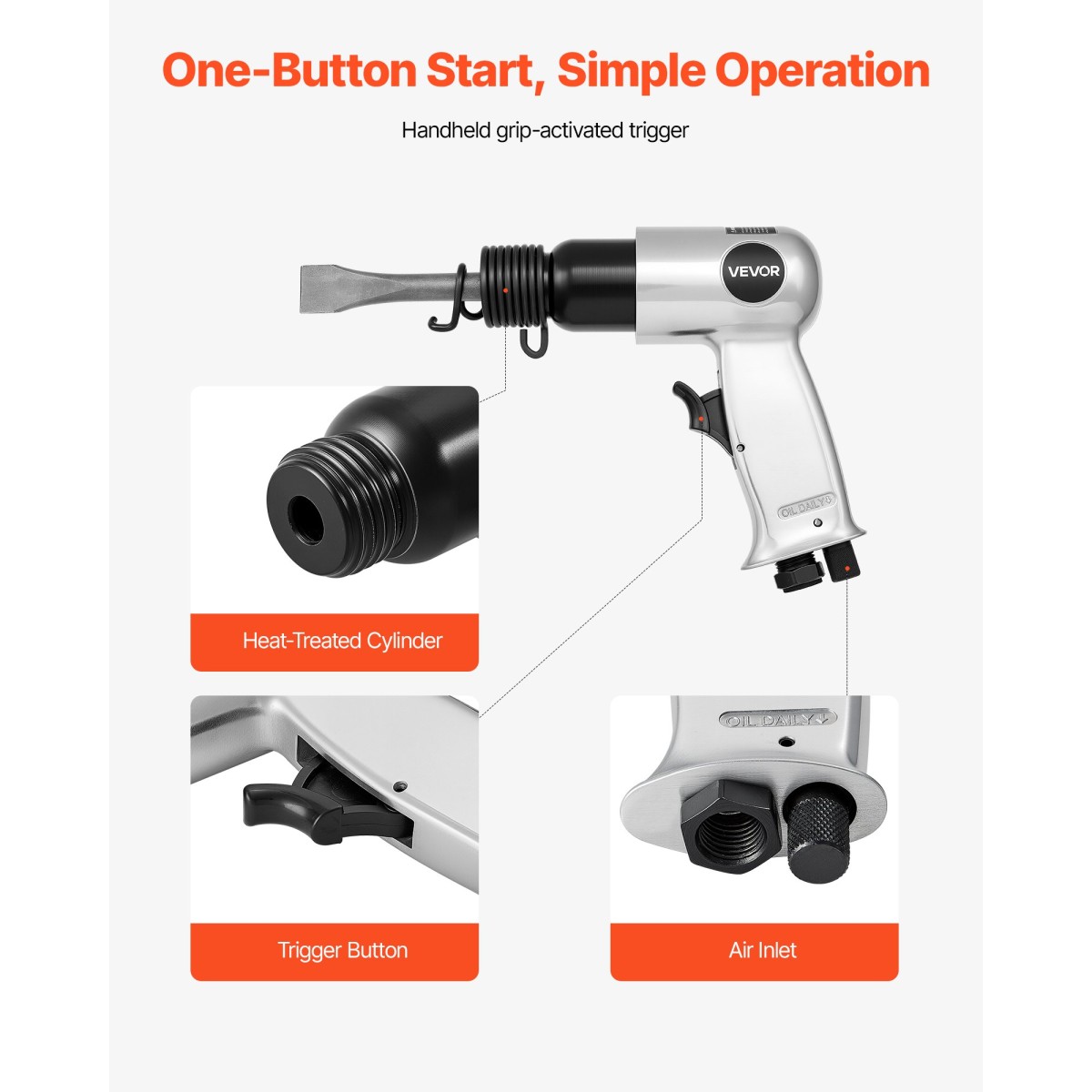 VEVOR Air Hammer, 4500BPM πνευματικό σφυρί με διαδρομή 40mm & 4PCS σμίλη στρογγυλό στέλεχος, ελαφρύ και συμπαγές πεπιεσμένο πεπιεσμένο πεπιεσμένο αεροπλάνο για κοπή διάτρησης απόξεσης