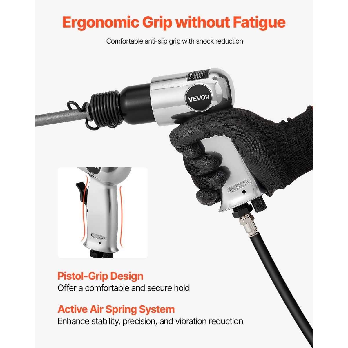 VEVOR Air Hammer, 4500BPM πνευματικό σφυρί με διαδρομή 40mm & 4PCS σμίλη στρογγυλό στέλεχος, ελαφρύ και συμπαγές πεπιεσμένο πεπιεσμένο πεπιεσμένο αεροπλάνο για κοπή διάτρησης απόξεσης