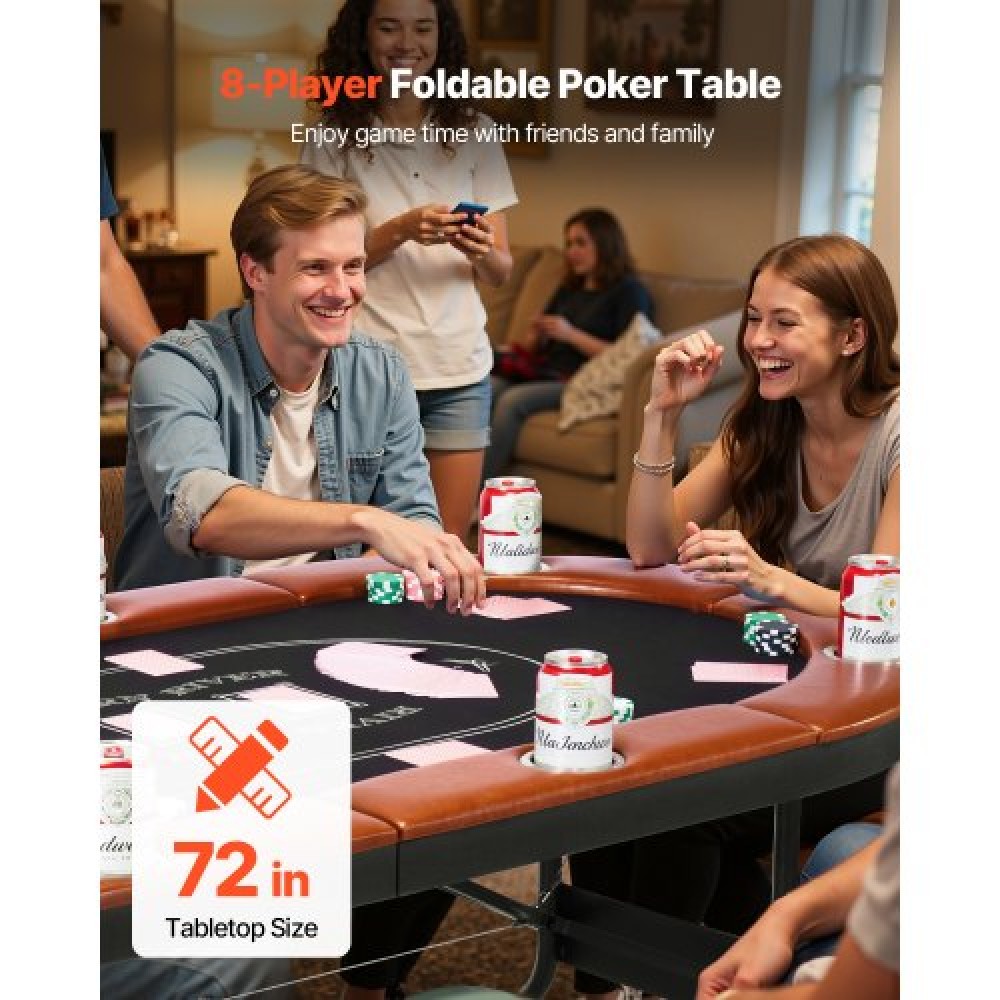 VEVOR 1828.8 mm Folding Poker Table Foldable 8 Player Casino Texas Holdem Table