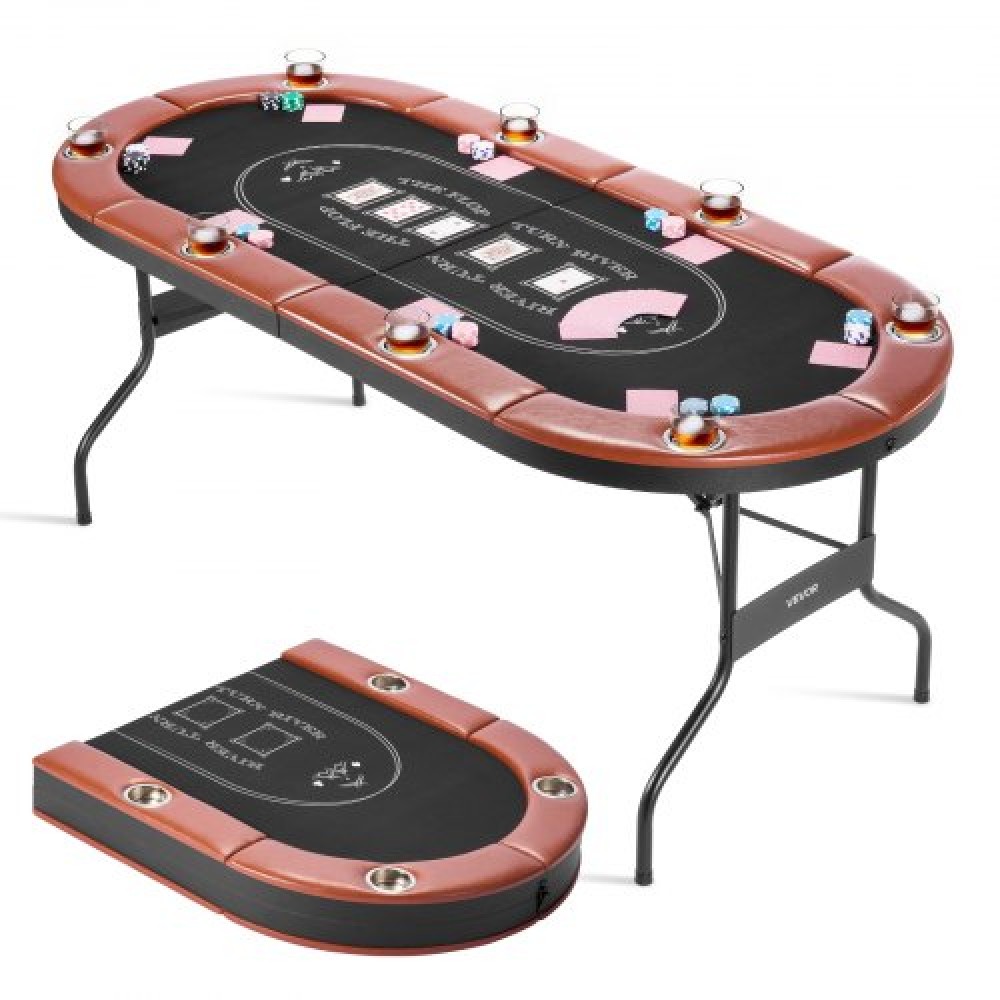 VEVOR 1828.8 mm Folding Poker Table Foldable 8 Player Casino Texas Holdem Table