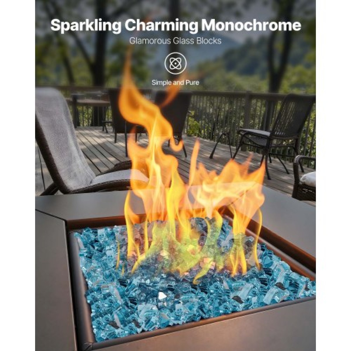 VEVOR Fire Glass, 10 LBS / 4,5 KG Βράχοι τζακιού ανθεκτικοί σε υψηλές θερμοκρασίες, 1/2 ίντσας / 12,7 mm Ανακλαστικός και χωρίς καπνό Firepit Glass Rock, High Luster Stone Landscaping for Fire Pit Table, Aqua Blue