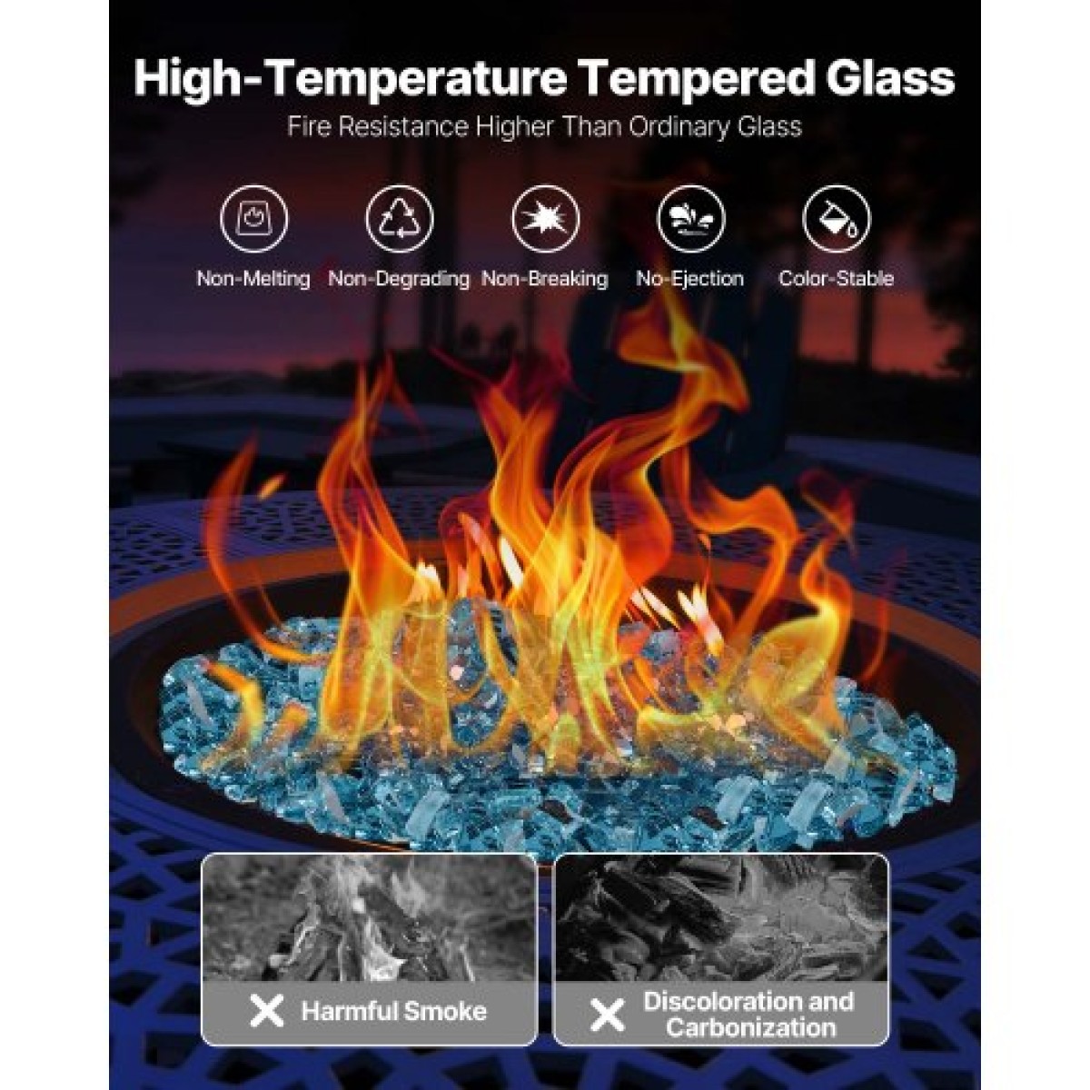 VEVOR Fire Glass, 10 LBS / 4,5 KG Βράχοι τζακιού ανθεκτικοί σε υψηλές θερμοκρασίες, 1/2 ίντσας / 12,7 mm Ανακλαστικός και χωρίς καπνό Firepit Glass Rock, High Luster Stone Landscaping for Fire Pit Table, Aqua Blue