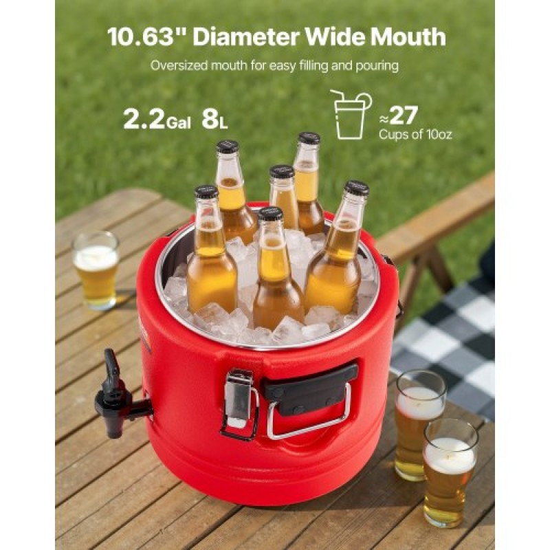 VEVOR Insulated Beverage Dispenser for Hot and Cold Drinks 2.2 Gal/8L Cooler Jug