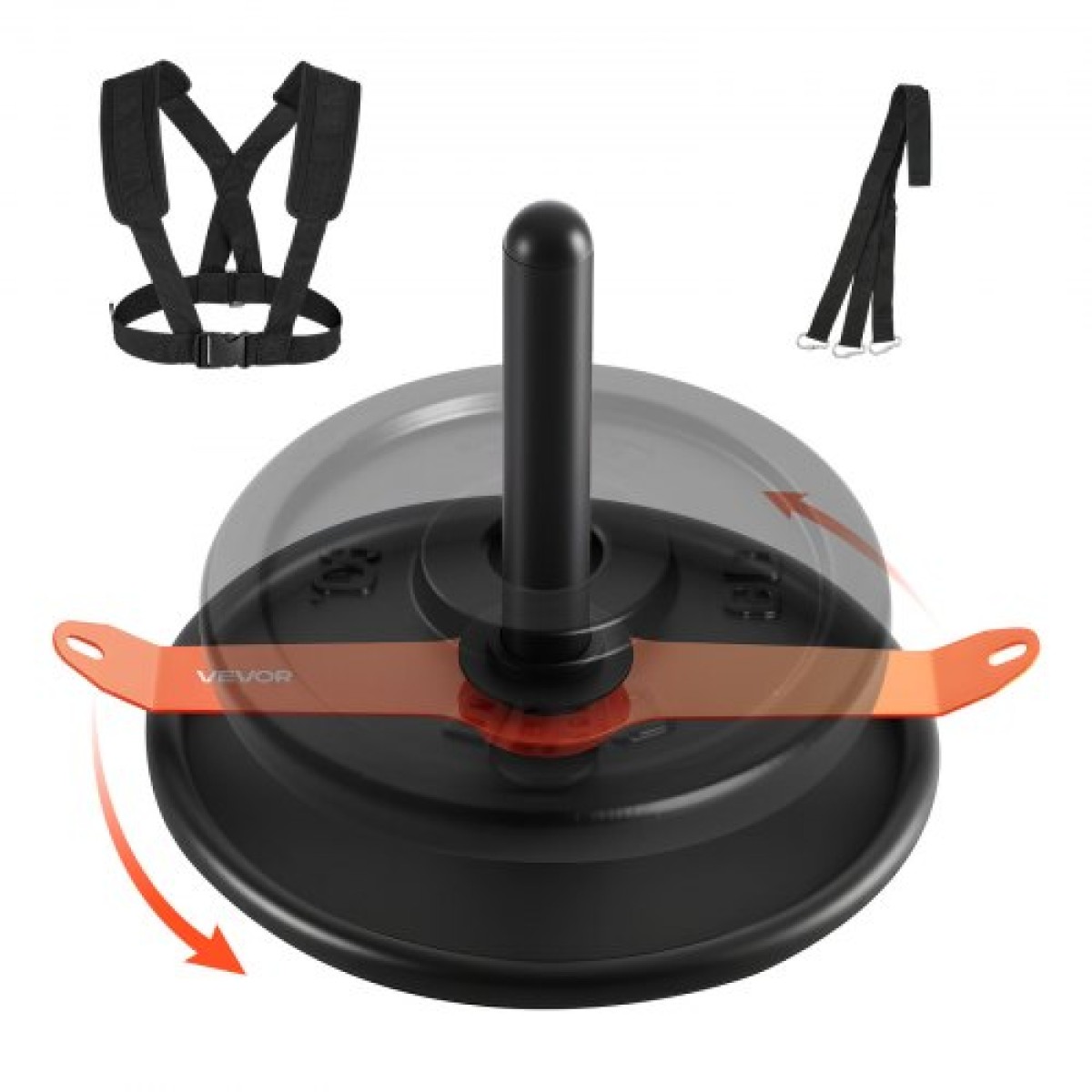 VEVOR Weight Sled, Steel Power Sled, Fitness Strength Training Sleds for Athletic Exercise Improvement Speed, Workout Fitness Equipment with Harness, Συμβατό με πλάκα βάρους 51 mm, πορτοκαλί & μαύρο