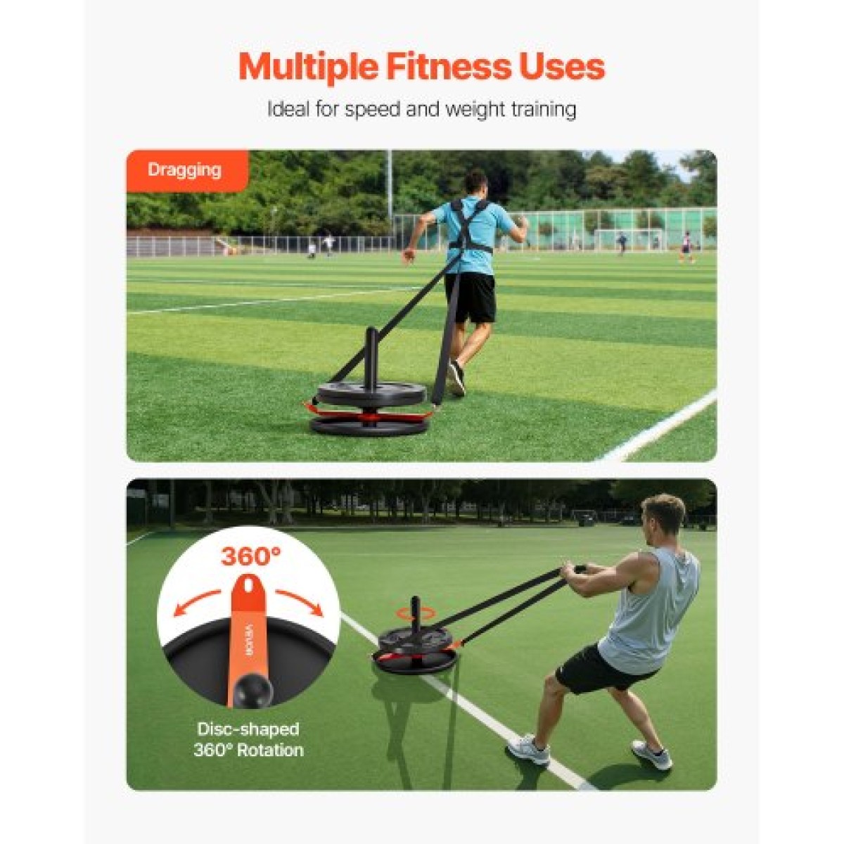 VEVOR Weight Sled, Steel Power Sled, Fitness Strength Training Sleds for Athletic Exercise Improvement Speed, Workout Fitness Equipment with Harness, Συμβατό με πλάκα βάρους 51 mm, πορτοκαλί & μαύρο
