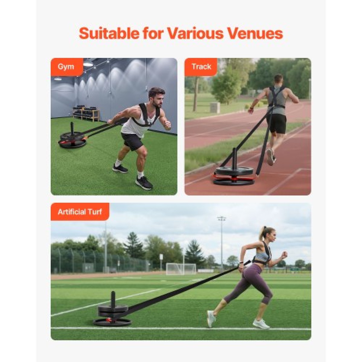 VEVOR Weight Sled, Steel Power Sled, Fitness Strength Training Sleds for Athletic Exercise Improvement Speed, Workout Fitness Equipment with Harness, Συμβατό με πλάκα βάρους 51 mm, πορτοκαλί & μαύρο