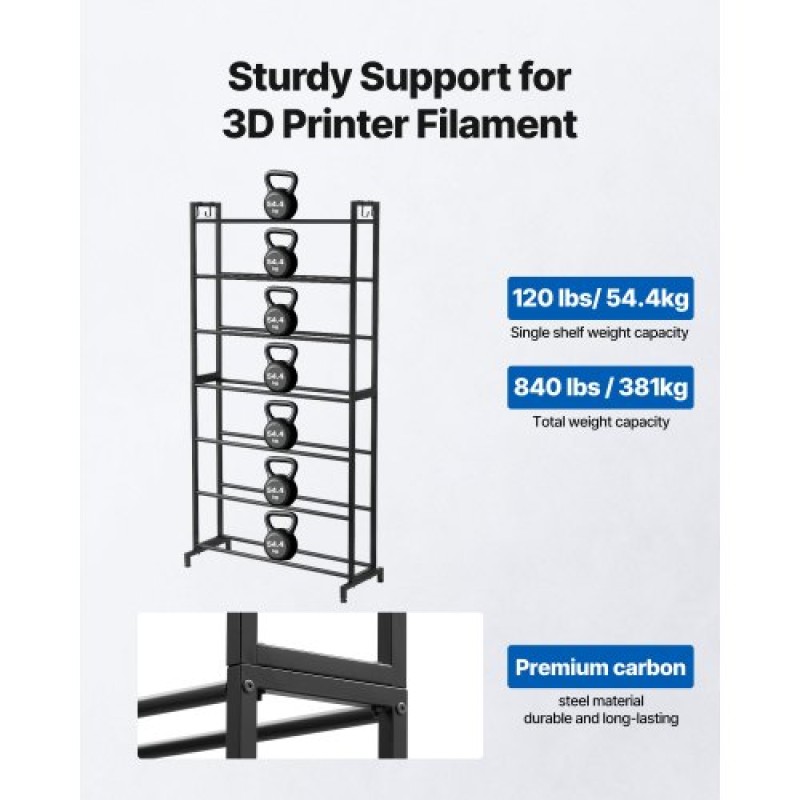 Ράφια αποθήκευσης νήματος VEVOR 3D Printer, Ράφια αποθήκευσης βαρέως τύπου 7 επιπέδων για νήματα εκτύπωσης 3D, Ράφια θήκης τυλίγματος νήματος για στούντιο εκτύπωσης 3D, στούντιο στο σπίτι, γραφείο, εργαστήριο (μόνο σε ράφι)