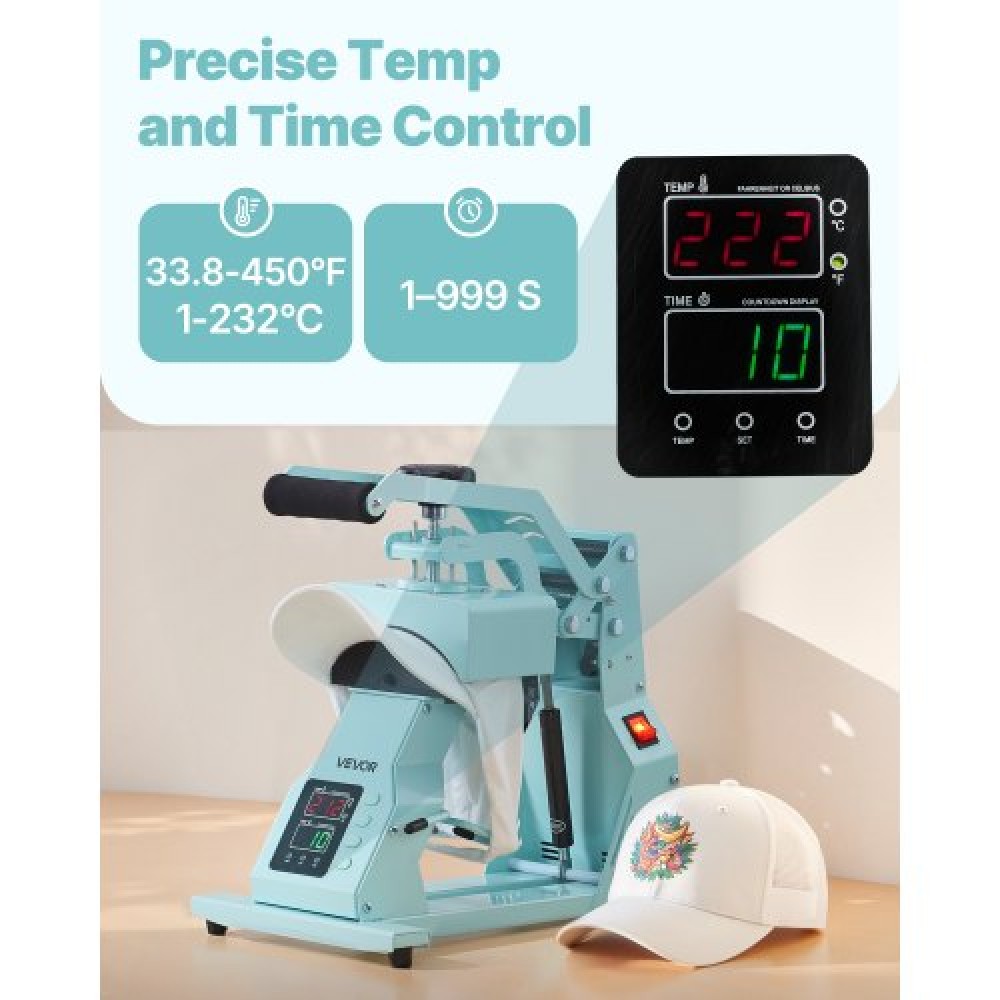 VEVOR Hat Heat Press Machine for Caps Hat Press with 2pcs Platens for HTV Green