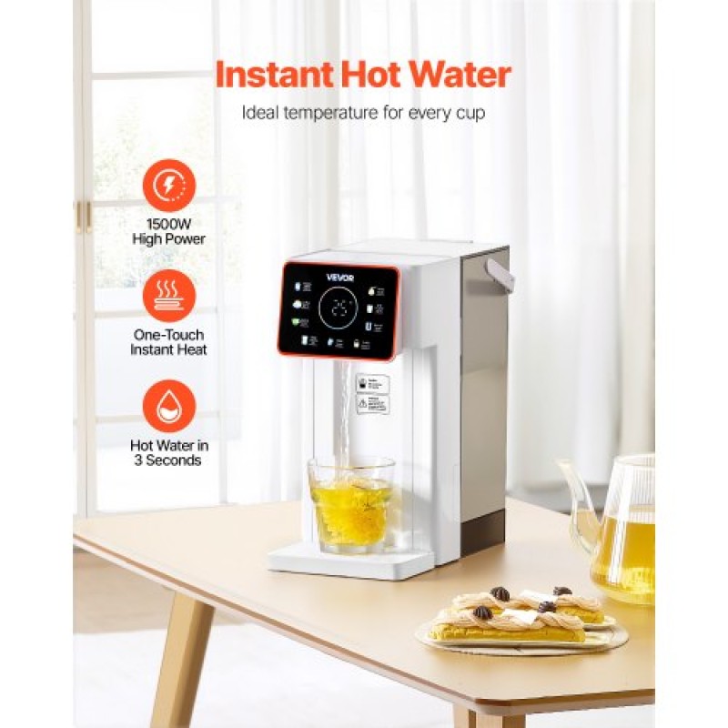 VEVOR Instant Hot Water Dispenser, Countertop Boiling Water Dispenser με ρυθμιζόμενες 6 θερμοκρασίες & 8 όγκους νερού, αφαιρούμενο δοχείο νερού 101oz(3L), Γρήγορη θέρμανση με οθόνη αφής & Παιδική κλειδαριά για το σπίτι