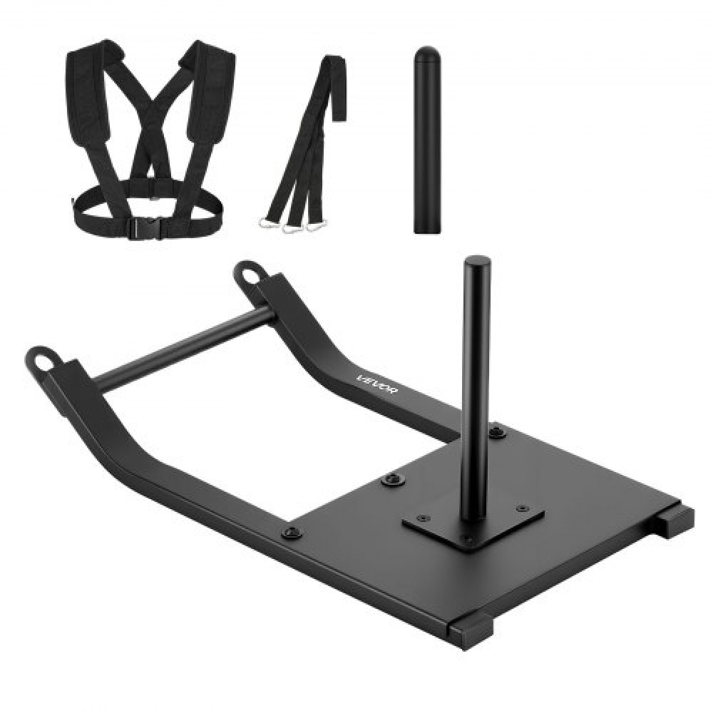 VEVOR Weight Sled, Steel Power Sled, Fitness Strength Training Sleds for Athletic Exercise Improvement Speed, Workout Fitness Equipment with Harness, Συμβατό με πλάκες βάρους 25/51 mm, Μαύρο