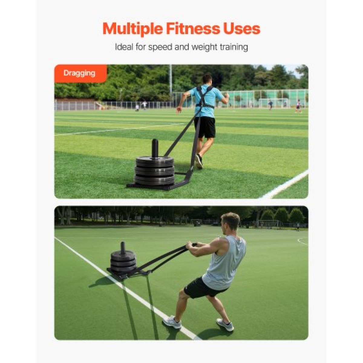 VEVOR Weight Sled, Steel Power Sled, Fitness Strength Training Sleds for Athletic Exercise Improvement Speed, Workout Fitness Equipment with Harness, Συμβατό με πλάκες βάρους 25/51 mm, Μαύρο