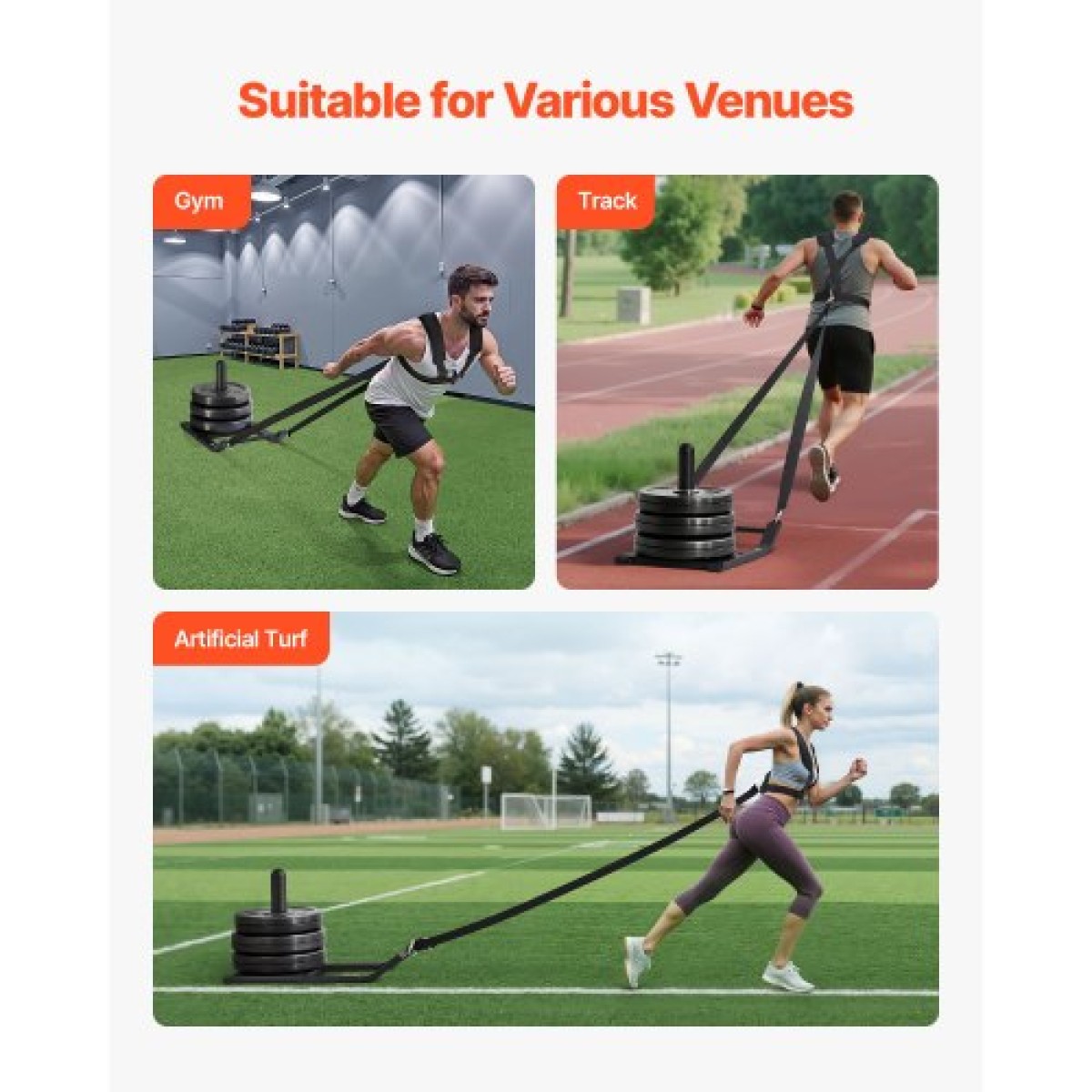 VEVOR Weight Sled, Steel Power Sled, Fitness Strength Training Sleds for Athletic Exercise Improvement Speed, Workout Fitness Equipment with Harness, Συμβατό με πλάκες βάρους 25/51 mm, Μαύρο