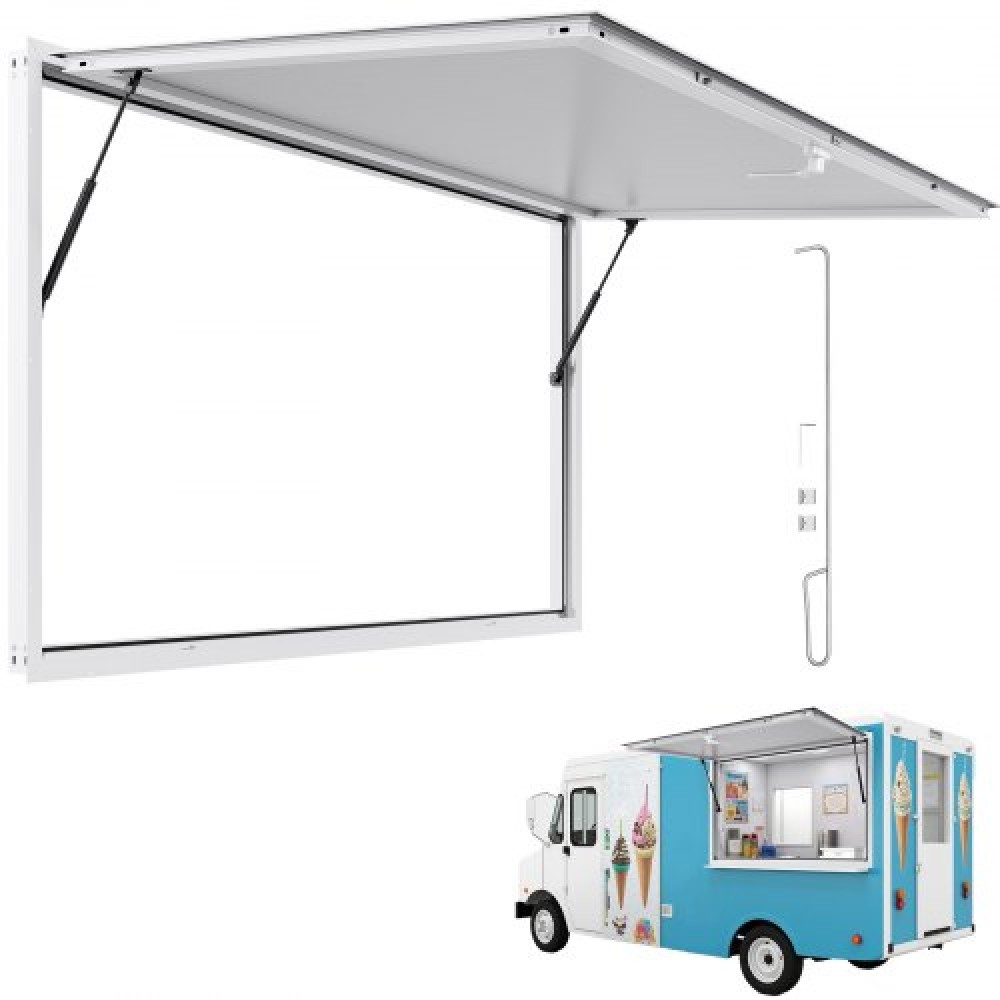 Παράθυρο παραχώρησης VEVOR 188x102cm, Παράθυρο σέρβις σκελετού από κράμα αλουμινίου για φορτηγό τροφίμων, παράθυρο σερβιρίσματος έως 85 μοιρών με τέντα πόρτα και γάντζο, ανθεκτικό στο νερό της βροχής για ρυμουλκούμενο παραχώρησης