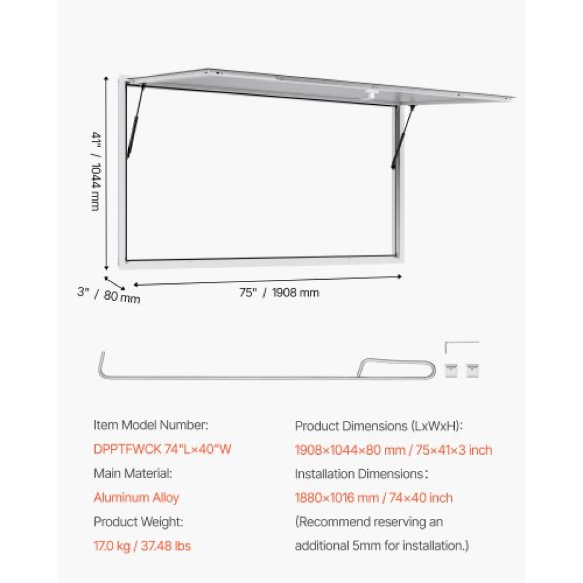 Παράθυρο παραχώρησης VEVOR 188x102cm, Παράθυρο σέρβις σκελετού από κράμα αλουμινίου για φορτηγό τροφίμων, παράθυρο σερβιρίσματος έως 85 μοιρών με τέντα πόρτα και γάντζο, ανθεκτικό στο νερό της βροχής για ρυμουλκούμενο παραχώρησης