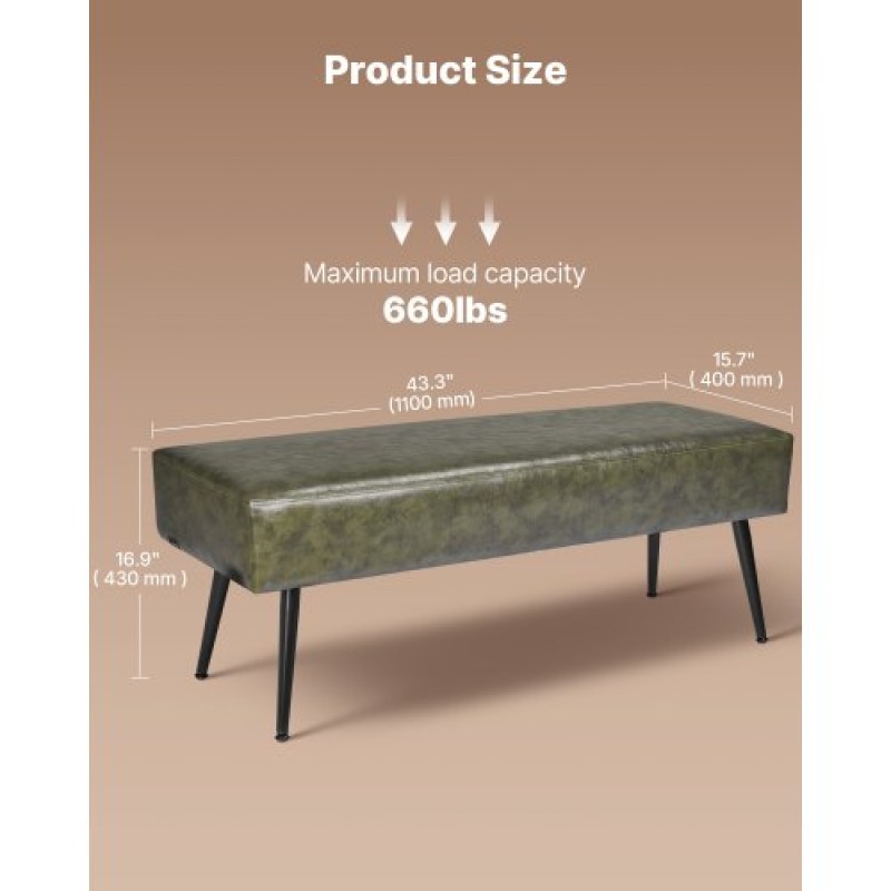 VEVOR PU Leather Bedroom Bench with Metal Legs Shoe Bench for Entryway Green