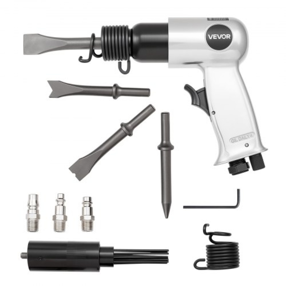 VEVOR Air Hammer, 4500BPM Pneumatic Hammer with Rust Removal Air Needle Scaler & 4PCS Chisels Στρογγυλό στέλεχος, Ελαφρύ και συμπαγές πεπιεσμένο πεπιεσμένο πτερύγιο αέρα σμίλης για κοπή απόξεσης κατεδάφισης