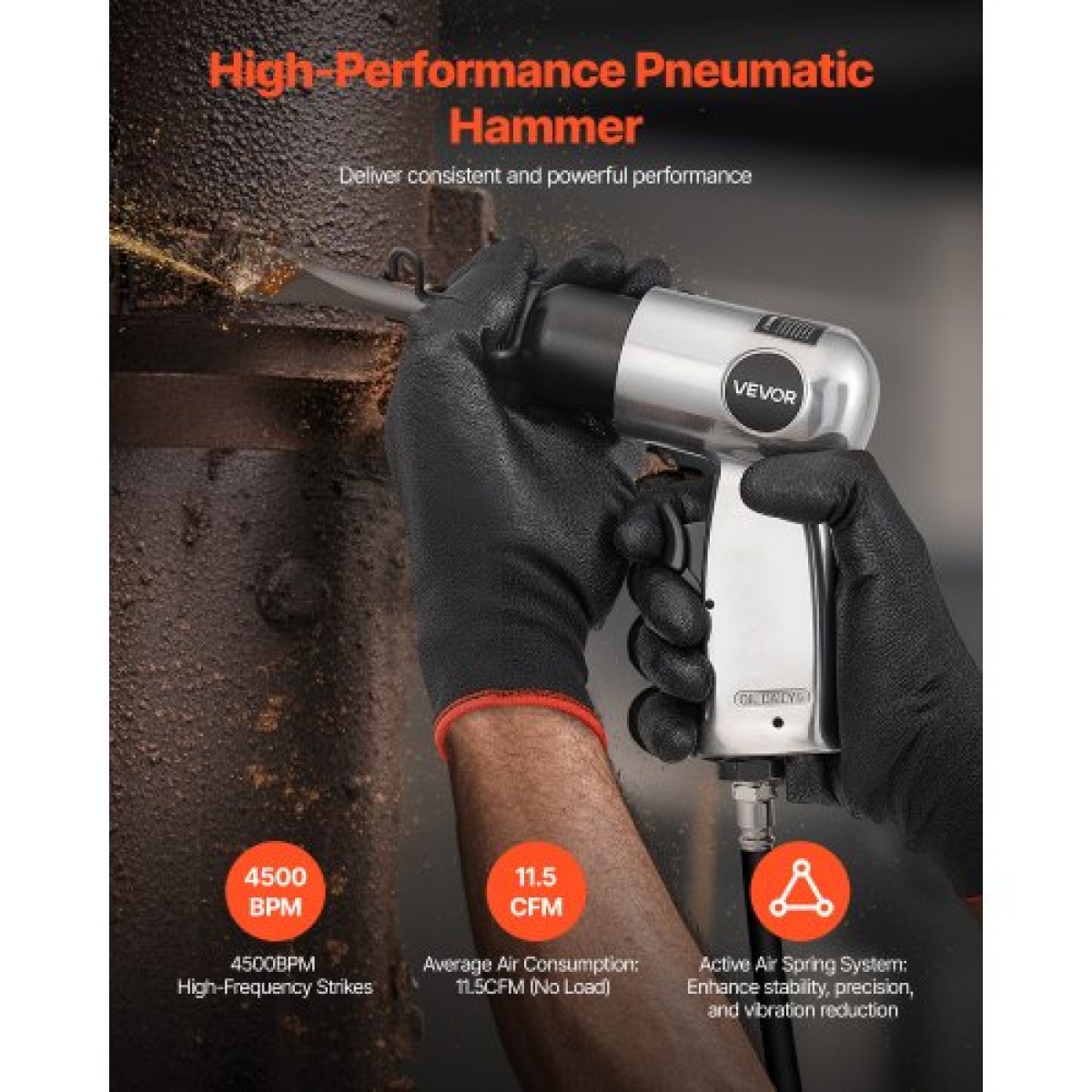 VEVOR Air Hammer, 4500BPM Pneumatic Hammer with Rust Removal Air Needle Scaler & 4PCS Chisels Στρογγυλό στέλεχος, Ελαφρύ και συμπαγές πεπιεσμένο πεπιεσμένο πτερύγιο αέρα σμίλης για κοπή απόξεσης κατεδάφισης