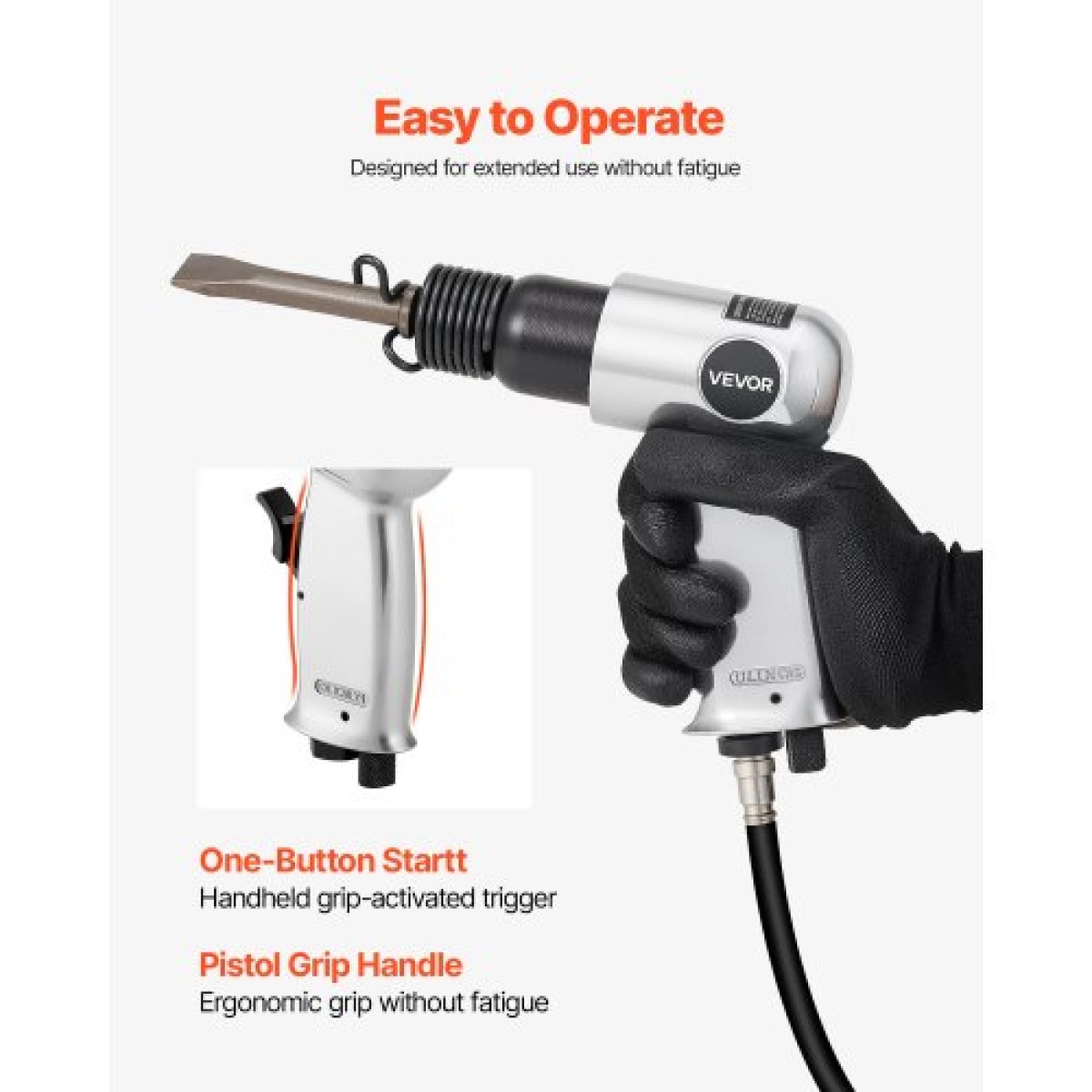 VEVOR Air Hammer, 4500BPM Pneumatic Hammer with Rust Removal Air Needle Scaler & 4PCS Chisels Στρογγυλό στέλεχος, Ελαφρύ και συμπαγές πεπιεσμένο πεπιεσμένο πτερύγιο αέρα σμίλης για κοπή απόξεσης κατεδάφισης