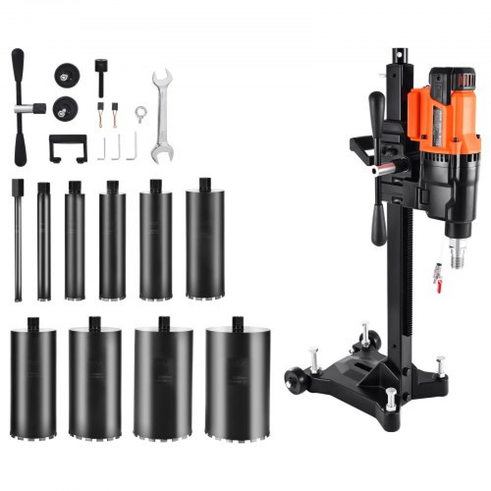 VEVOR Diamond Core Drilling Machine, 20-254 mm Διάμετρος διάτρησης, Stand-Mount Dry and Wet Concrete Drill Rig with 10 Bits, 535/920 RPM 2-Speed, UNC1 1/4-7 Thread, for Concrete Brick Stone, 250