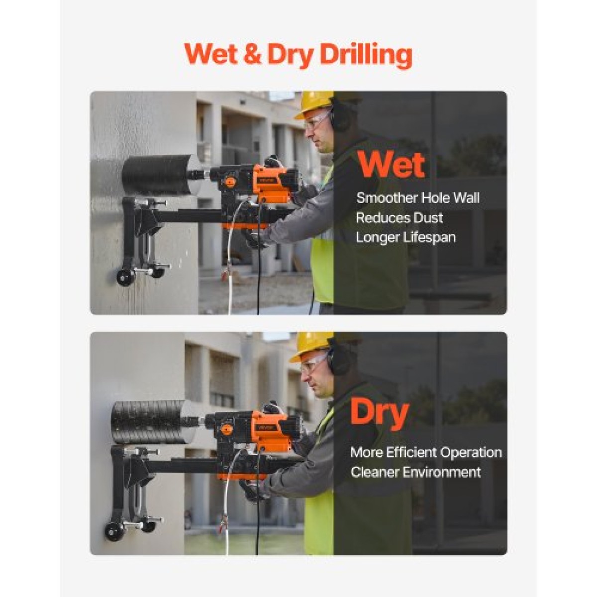 VEVOR Diamond Core Drilling Machine, 20-254 mm Διάμετρος διάτρησης, Stand-Mount Dry and Wet Concrete Drill Rig with 10 Bits, 535/920 RPM 2-Speed, UNC1 1/4-7 Thread, for Concrete Brick Stone, 250