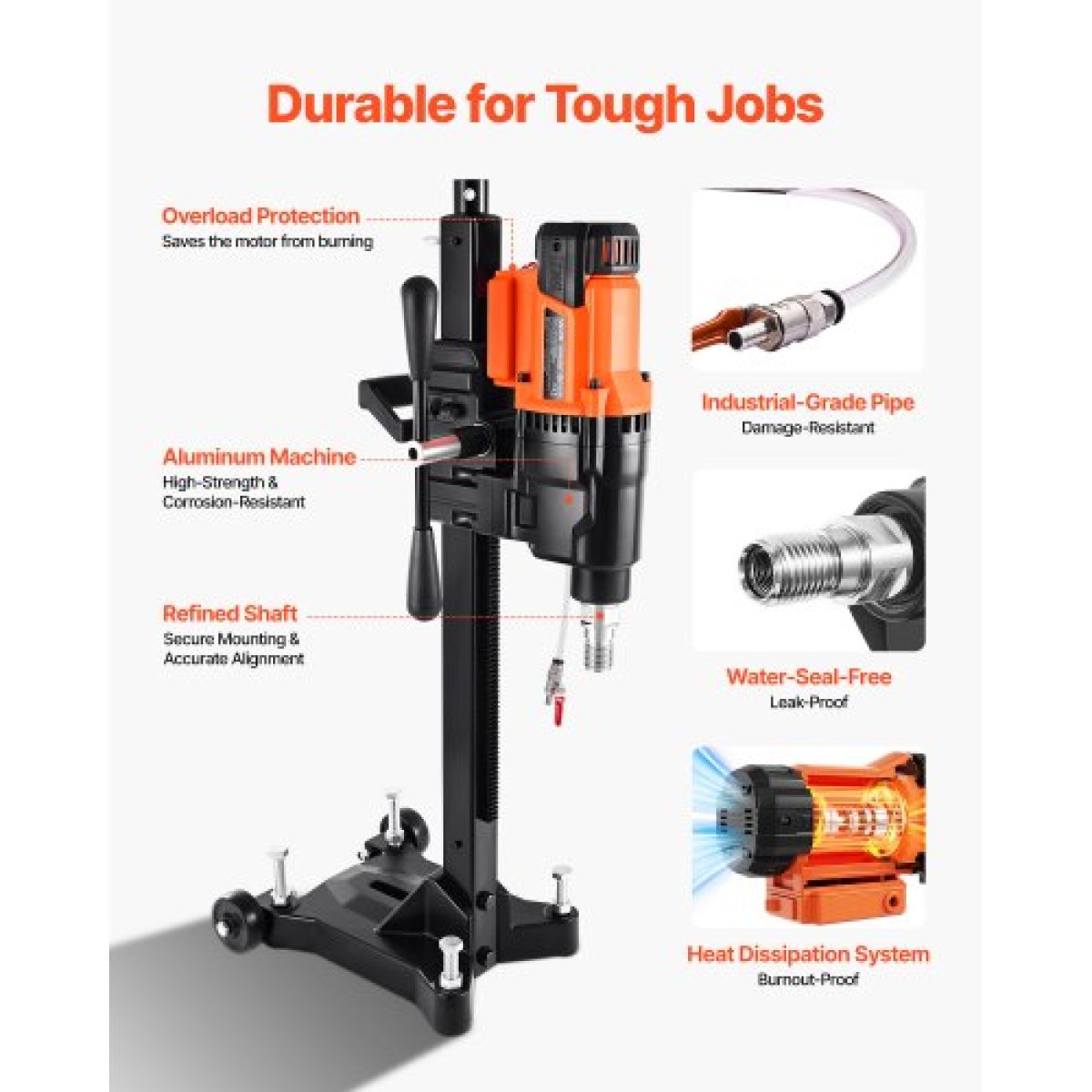 VEVOR Diamond Core Drilling Machine, 20-254 mm Διάμετρος διάτρησης, Stand-Mount Dry and Wet Concrete Drill Rig with 10 Bits, 535/920 RPM 2-Speed, UNC1 1/4-7 Thread, for Concrete Brick Stone, 250