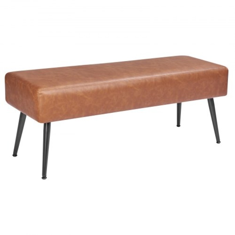 VEVOR PU Leather Bedroom Bench with Metal Legs Shoe Bench for Entryway Brown