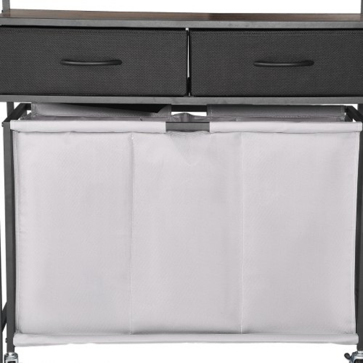 VEVOR 3 Section Laundry Sorter, Rolling Laundry Hammper με 2 συρτάρια, γάντζους & ρόδες, Rolling Basket Organizer Αποθήκευση με συρόμενους σάκους και ξύλινο επιτραπέζιο για βρώμικα ρούχα, μπάνιο