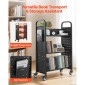 Καρότσι βιβλίων VEVOR Rolling Library, Χωρητικότητα 150 kg, 77 x 38 x 122 cm Καρότσι βιβλιοθήκης, Ράφια μονής όψης σε σχήμα V με ρόδες 76,2 mm που κλειδώνουν, φορτηγό βιβλίου για ράφια σπιτιού γραφείου και σχολείου, Μαύρο