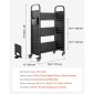 Καρότσι βιβλίων VEVOR Rolling Library, Χωρητικότητα 150 kg, 77 x 38 x 122 cm Καρότσι βιβλιοθήκης, Ράφια μονής όψης σε σχήμα V με ρόδες 76,2 mm που κλειδώνουν, φορτηγό βιβλίου για ράφια σπιτιού γραφείου και σχολείου, Μαύρο
