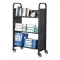 Καρότσι βιβλίων VEVOR Rolling Library, Χωρητικότητα 150 kg, 77 x 38 x 122 cm Καρότσι βιβλιοθήκης, Ράφια μονής όψης σε σχήμα V με ρόδες 76,2 mm που κλειδώνουν, φορτηγό βιβλίου για ράφια σπιτιού γραφείου και σχολείου, Μαύρο