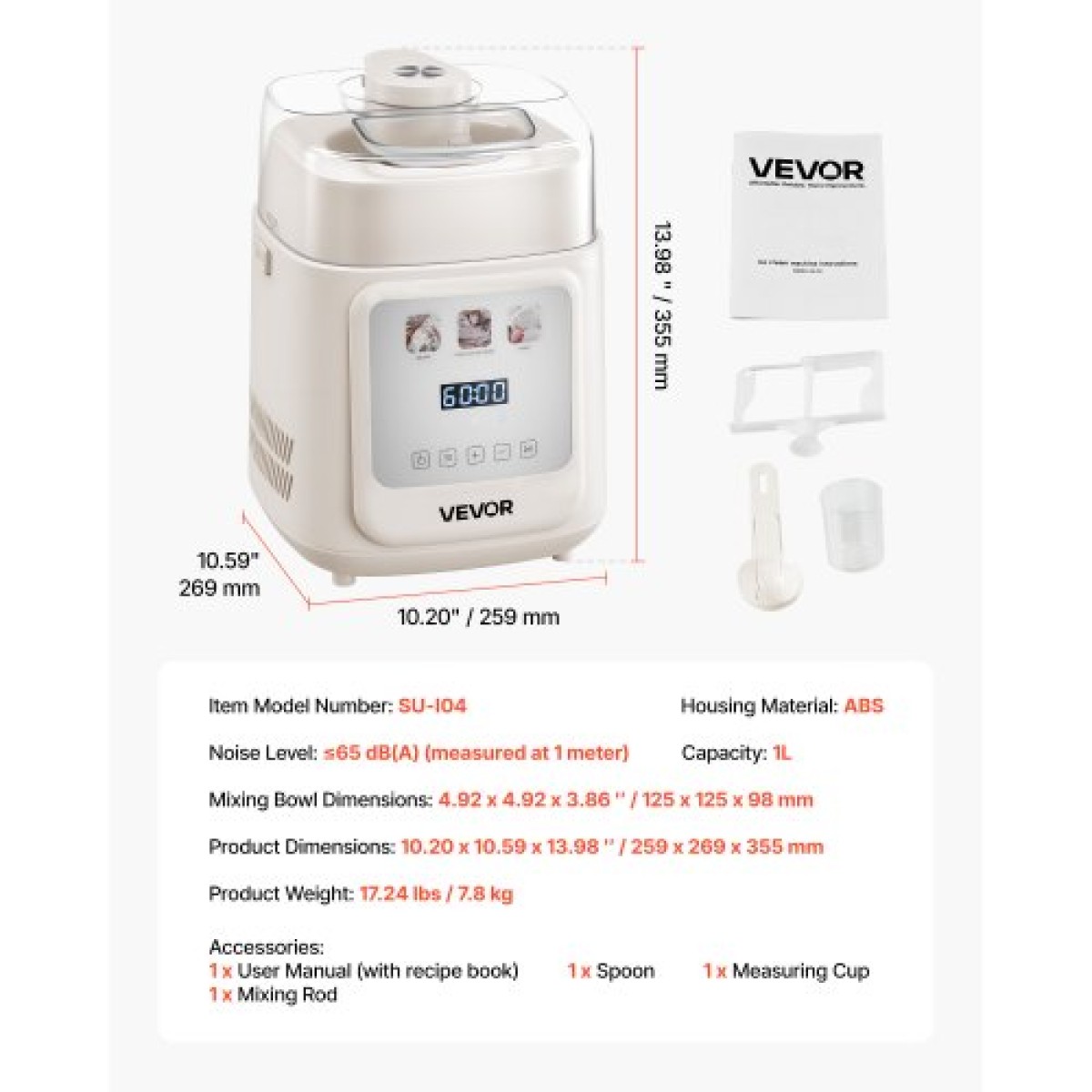 Αυτόματη παγωτομηχανή VEVOR Upright με ενσωματωμένο συμπιεστή, 1L Μηχανή παγωτού χωρίς προκαταψύξη & παγωτομηχανή γιαουρτιού, Ηλεκτρική μηχανή σορμπέ 4 τρόπων, παγωτομηχανή συμπιεστή για το σπίτι