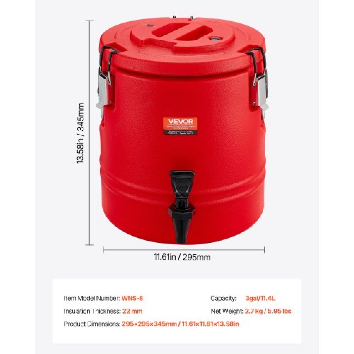 VEVOR μονωμένος διανομέας ποτών, 3 Gal/11,4 λίτρα θερμικός διακομιστής ζεστών και κρύων ροφημάτων με στόμιο, ψυκτική κανάτα ποιότητας τροφίμων με εσωτερικό 304 από ανοξείδωτο χάλυβα, για Εστιατόριο καφέ τσαγιού σε εξωτερικό χώρο