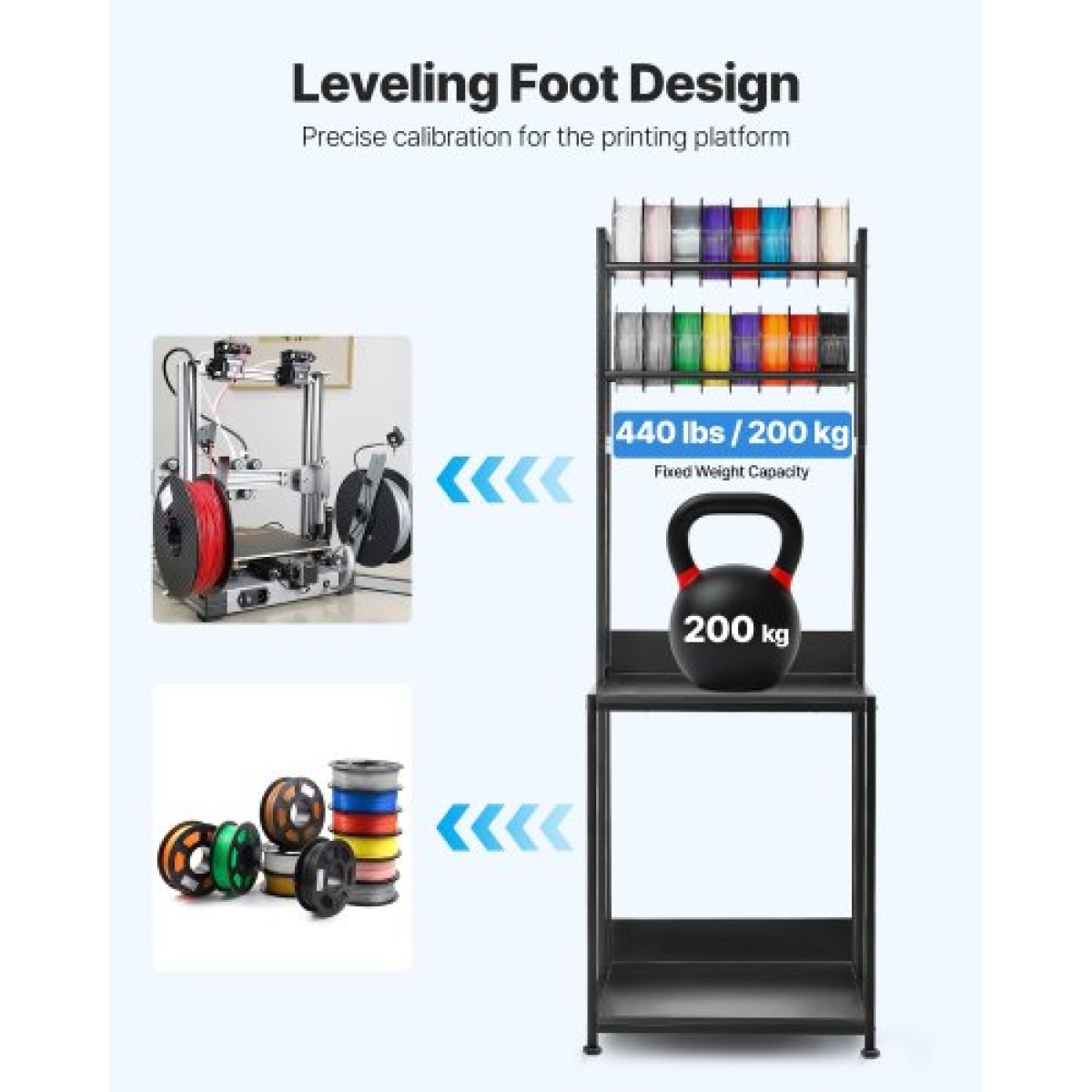 Βάση αποθήκευσης νήματος VEVOR 3D Printer, Βάση 3D εκτυπωτών 4 επιπέδων με αποθήκευση νήματος, Ράφια βάσης καρούλια Καρότσι με ρόδες, νήματα Οργανωμένα για σταθμό τρισδιάστατης εκτύπωσης, γραφείο, εργαστήριο (μόνο σε ράφι)