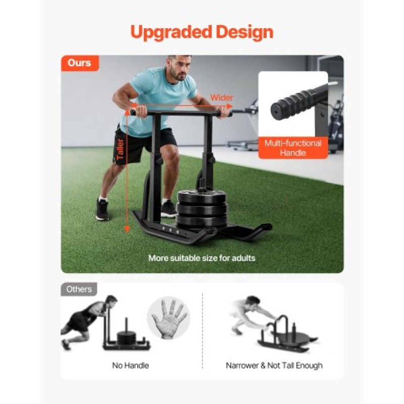 Sled VEVOR Weight Sled, Steel Power Sled, Fitness Training Sleds for Athletic Exercise Implementing Speed, Εξοπλισμός προπόνησης με ρυθμιζόμενη λαβή ύψους, συμβατό με πλάκες βάρους 25/51 mm, μαύρο