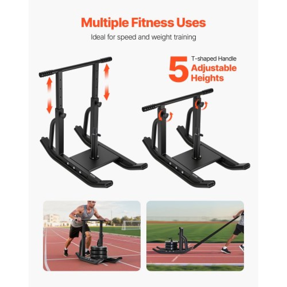 Sled VEVOR Weight Sled, Steel Power Sled, Fitness Training Sleds for Athletic Exercise Implementing Speed, Εξοπλισμός προπόνησης με ρυθμιζόμενη λαβή ύψους, συμβατό με πλάκες βάρους 25/51 mm, μαύρο
