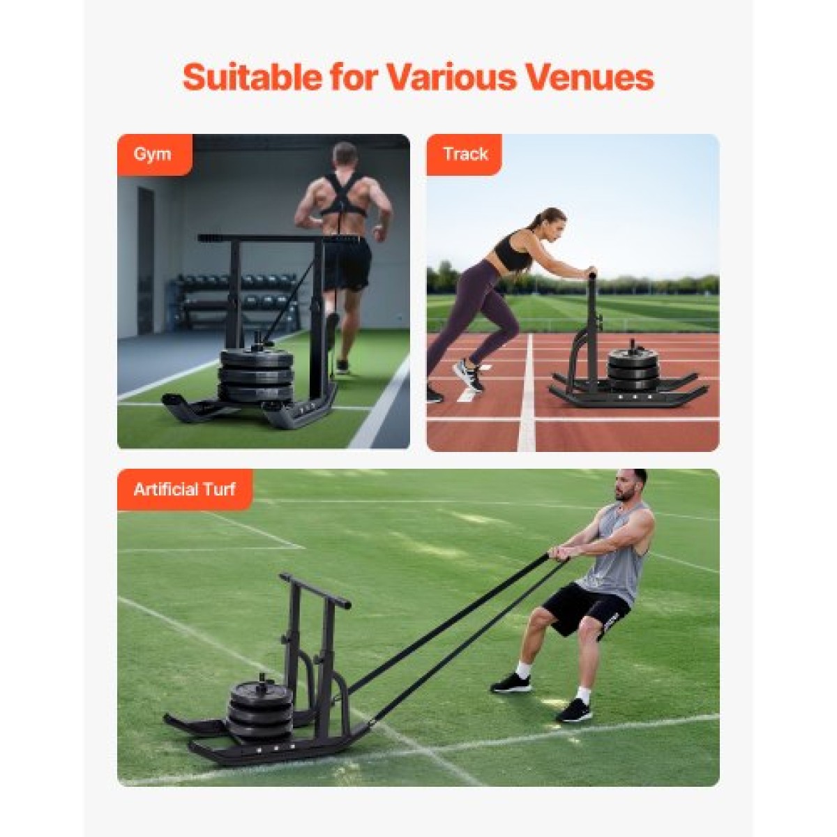 Sled VEVOR Weight Sled, Steel Power Sled, Fitness Training Sleds for Athletic Exercise Implementing Speed, Εξοπλισμός προπόνησης με ρυθμιζόμενη λαβή ύψους, συμβατό με πλάκες βάρους 25/51 mm, μαύρο