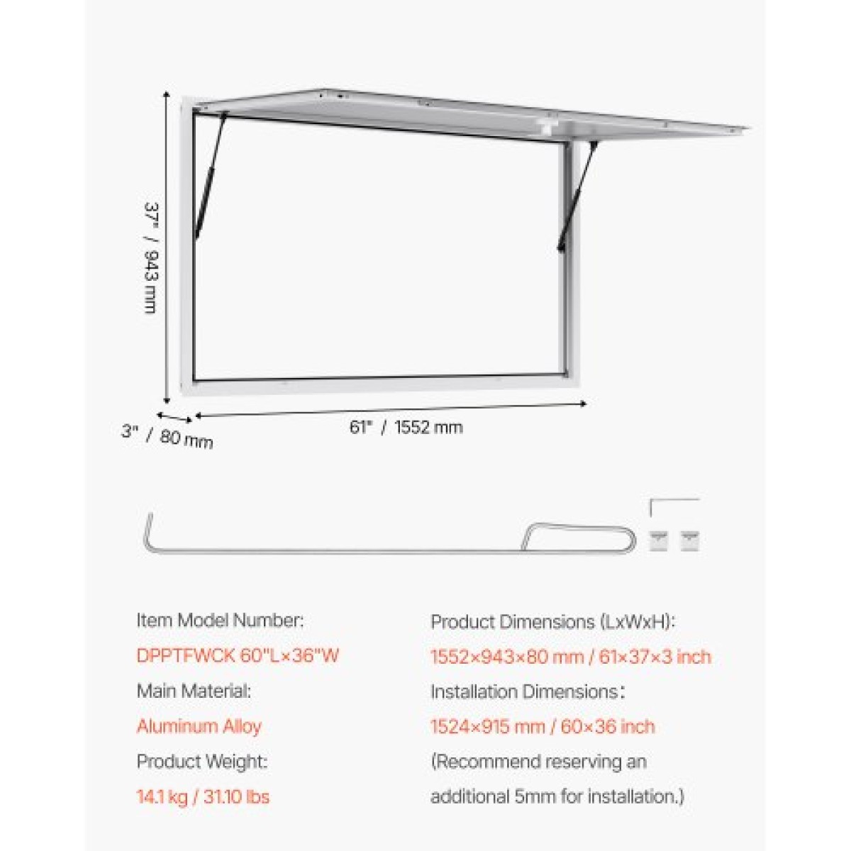 Παράθυρο παραχώρησης VEVOR 152x92 cm, Παράθυρο σέρβις σκελετού από κράμα αλουμινίου για φορτηγό τροφίμων, παράθυρο σερβιρίσματος μέχρι 85 μοιρών με τέντα πόρτα και γάντζο, ανθεκτικό στο νερό της βροχής για τρέιλερ παραχώρησης