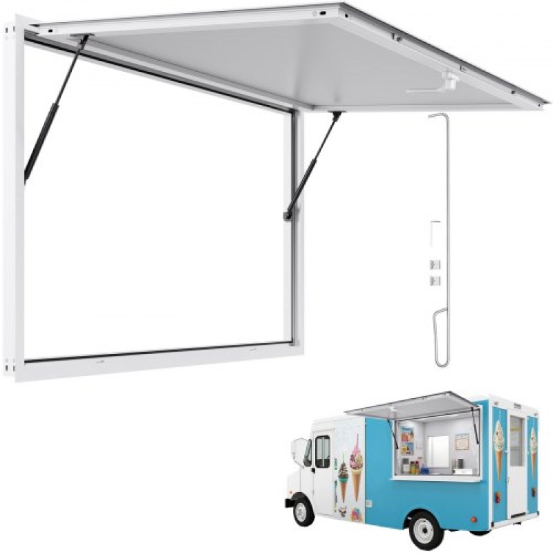 Παράθυρο παραχώρησης VEVOR 152x92 cm, Παράθυρο σέρβις σκελετού από κράμα αλουμινίου για φορτηγό τροφίμων, παράθυρο σερβιρίσματος μέχρι 85 μοιρών με τέντα πόρτα και γάντζο, ανθεκτικό στο νερό της βροχής για τρέιλερ παραχώρησης