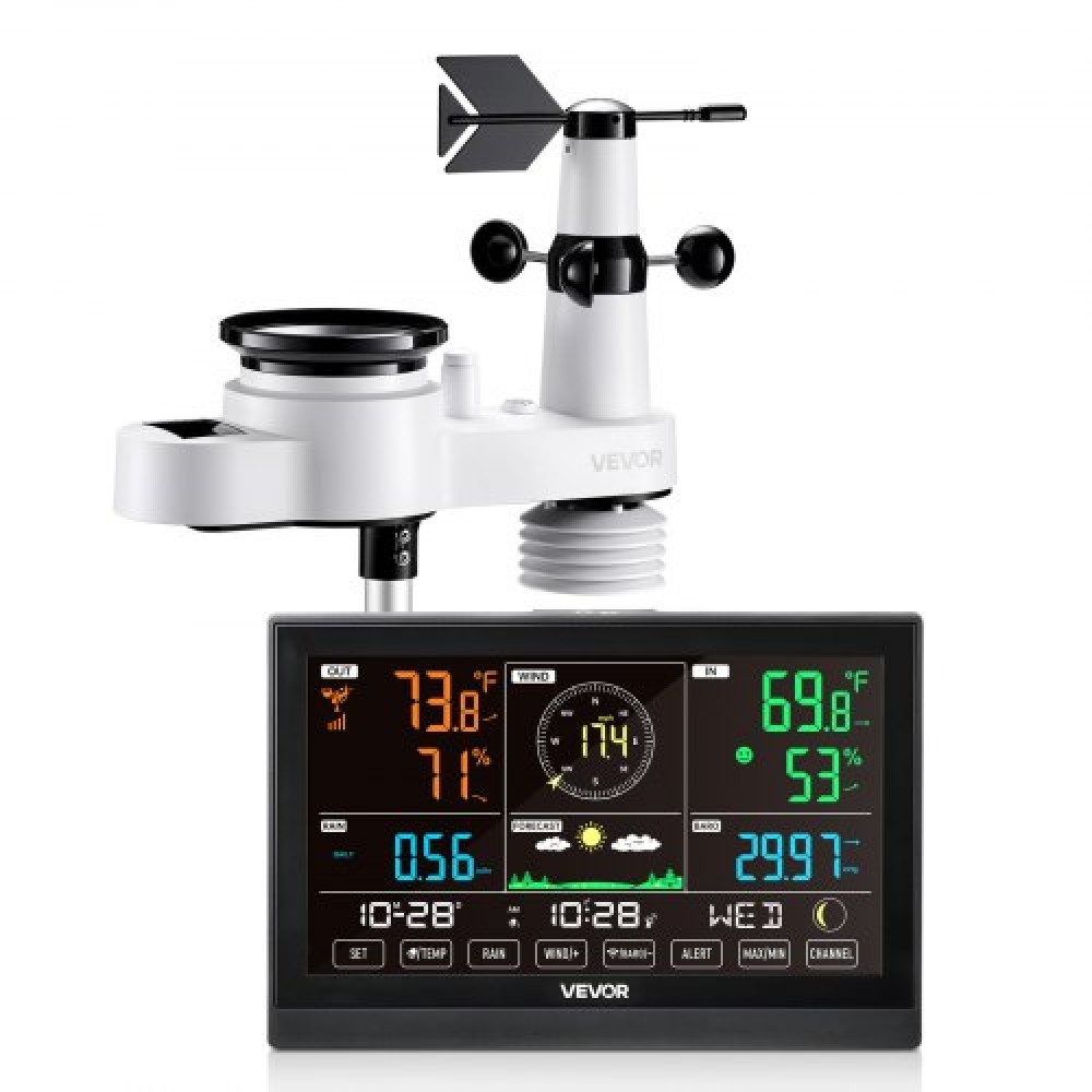 VEVOR 5-in-1 Wireless Weather Station Indoor Outdoor with Sensor 7.5 in Display