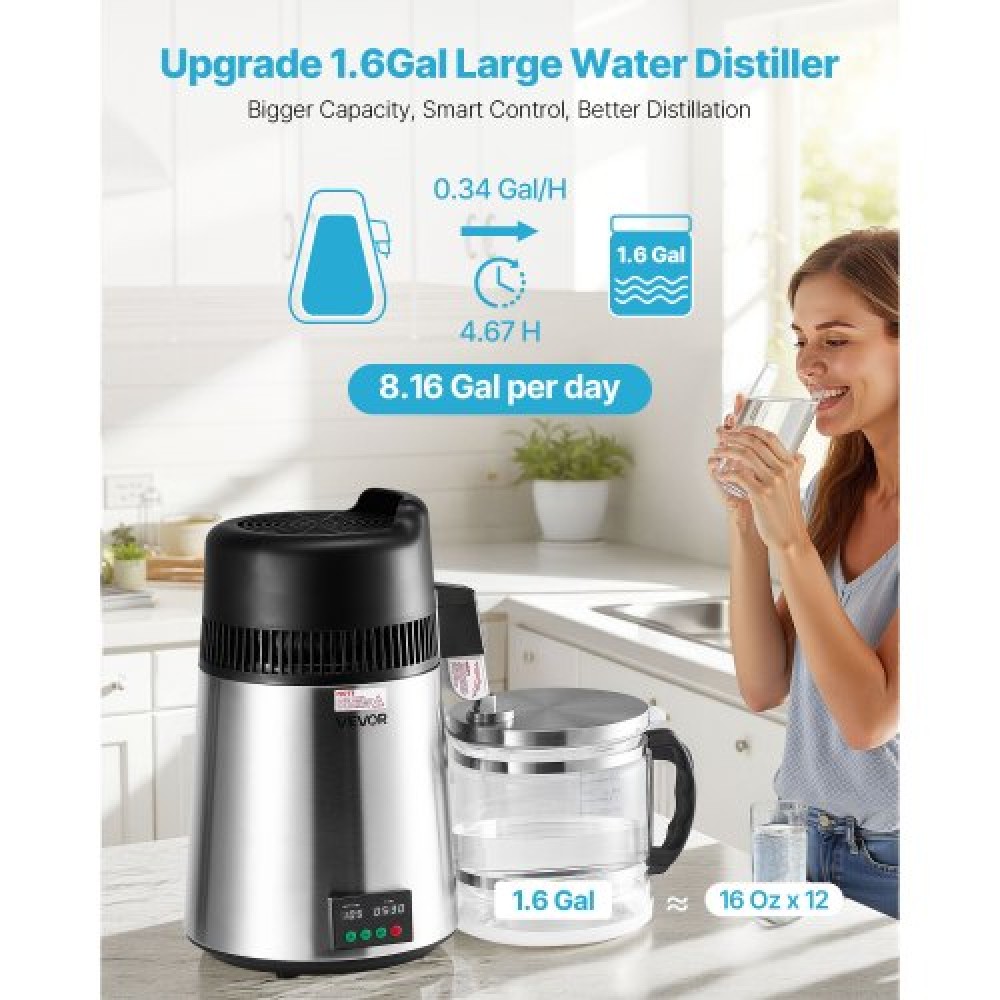 VEVOR 6L Water Distiller Home Countertop Purifier Machine 900W Stainless Steel