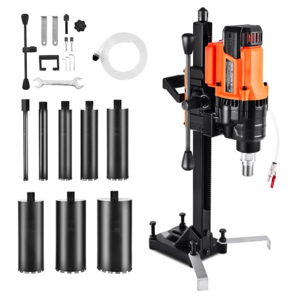 VEVOR Diamond Core Drilling Machine, 20-200 mm Διάμετρος διάτρησης, Stand-Mount Dry and Wet Concrete Drill Rig with 8 Drill Bits, 850 RPM Speed, UNC1 1/4-7 Thread, for Concrete Brick Stone, 3000W