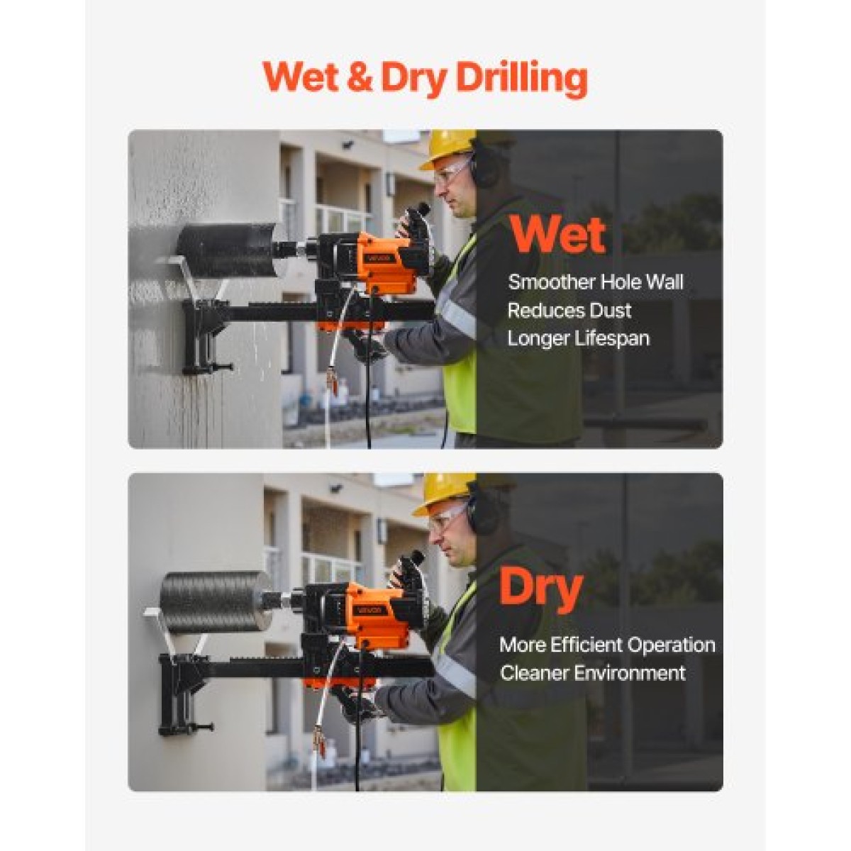 VEVOR Diamond Core Drilling Machine, 20-200 mm Διάμετρος διάτρησης, Stand-Mount Dry and Wet Concrete Drill Rig with 8 Drill Bits, 850 RPM Speed, UNC1 1/4-7 Thread, for Concrete Brick Stone, 3000W