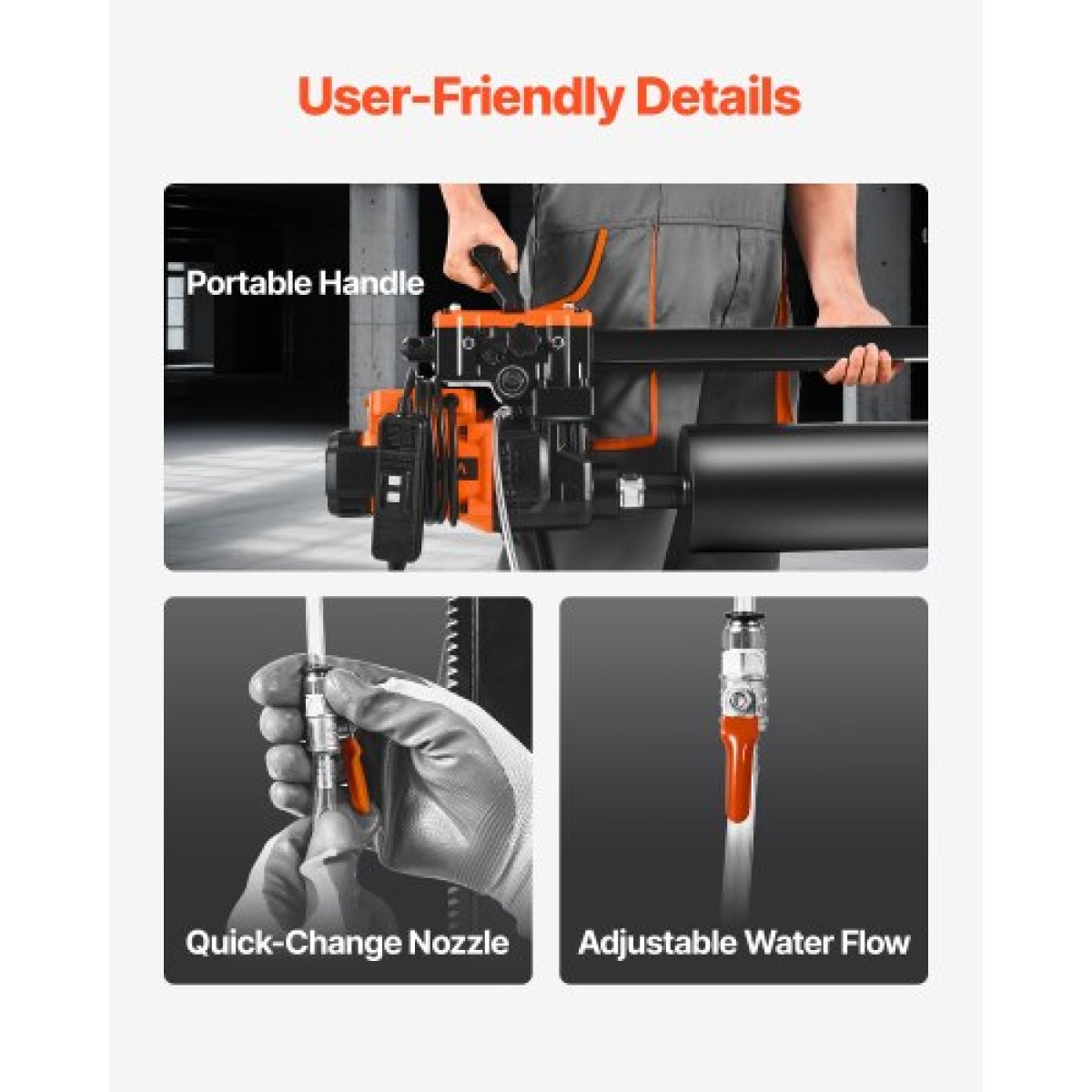 VEVOR Diamond Core Drilling Machine, 20-200 mm Διάμετρος διάτρησης, Stand-Mount Dry and Wet Concrete Drill Rig with 8 Drill Bits, 850 RPM Speed, UNC1 1/4-7 Thread, for Concrete Brick Stone, 3000W