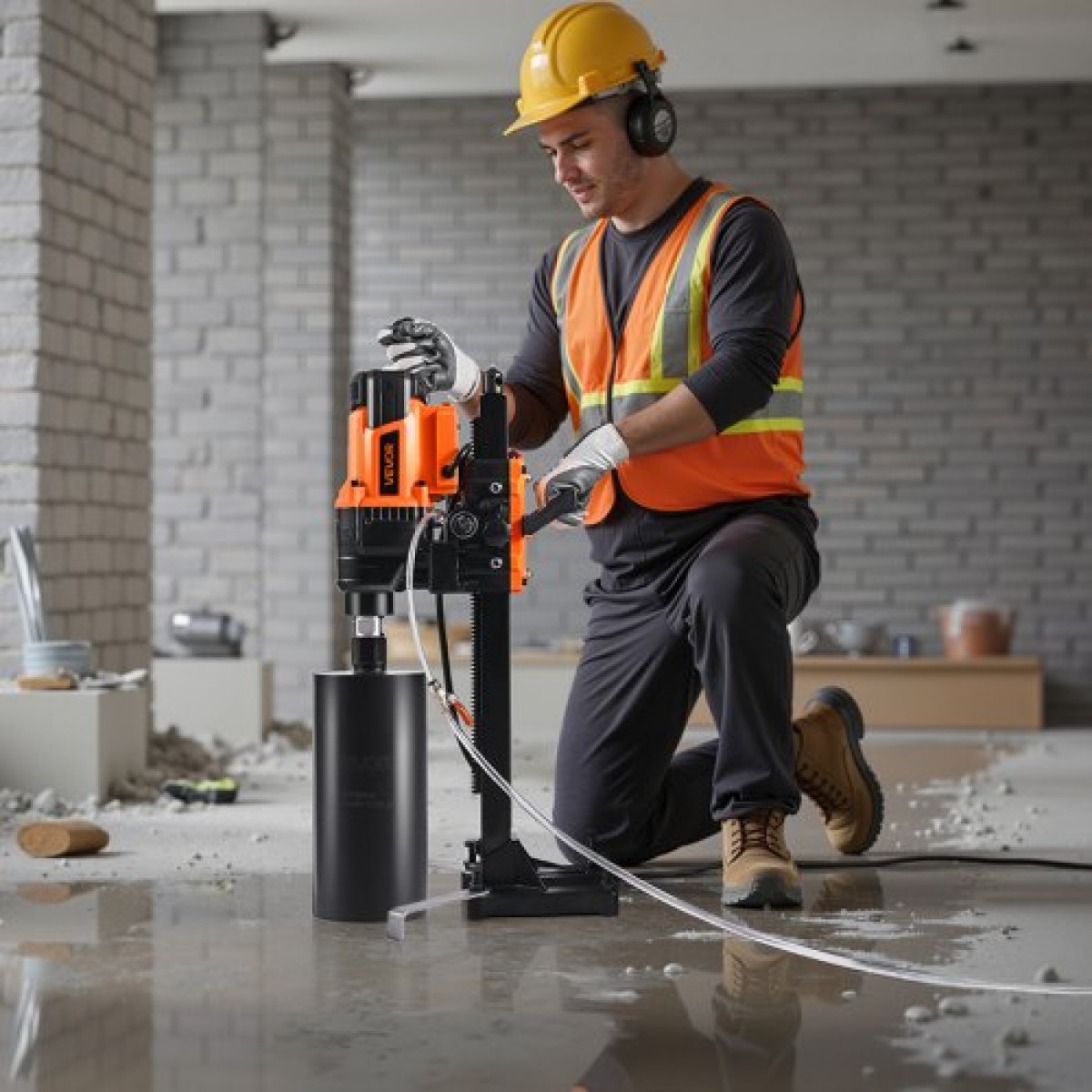 VEVOR Diamond Core Drilling Machine, 20-200 mm Διάμετρος διάτρησης, Stand-Mount Dry and Wet Concrete Drill Rig with 8 Drill Bits, 850 RPM Speed, UNC1 1/4-7 Thread, for Concrete Brick Stone, 3000W