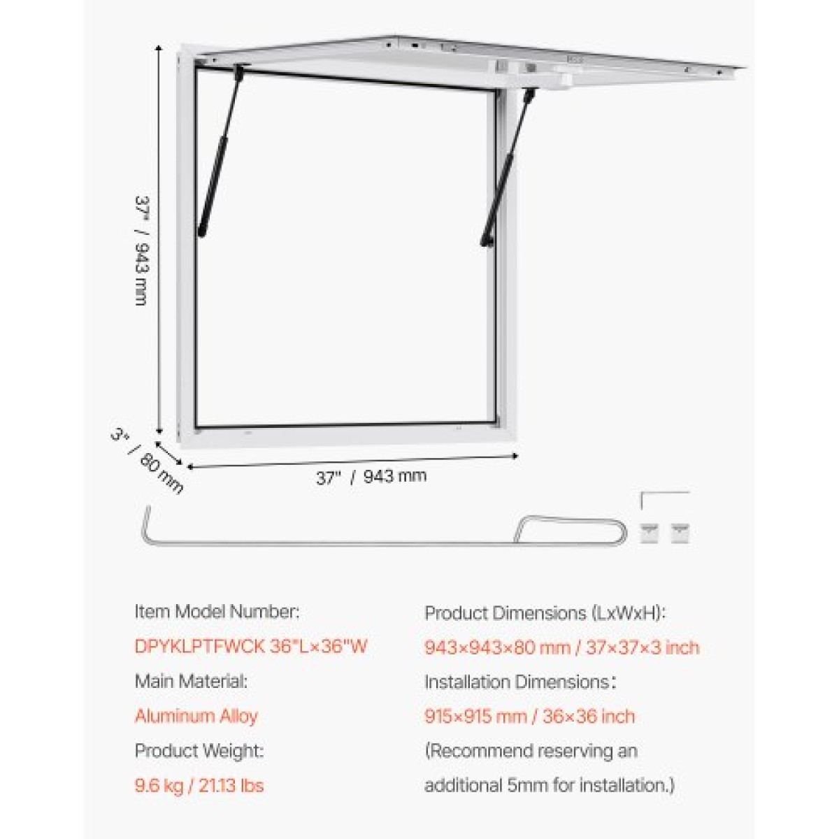 Παράθυρο παραχώρησης VEVOR 92x92 cm, Παράθυρο σέρβις σκελετού από κράμα αλουμινίου για φορτηγό τροφίμων, παράθυρο σερβιρίσματος έως 85 μοιρών με τέντα πόρτα και γάντζο, ανθεκτικό στο νερό της βροχής για ρυμουλκούμενα παραχώρησης