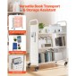 Καρότσι βιβλίων VEVOR Rolling Library, Χωρητικότητα 150 kg, 97 x 51,5 x 122,5 cm Καρότσι βιβλιοθήκης, Ράφια διπλής όψης σε σχήμα W με 76,2 mm που κλειδώνουν τροχούς, φορτηγό βιβλίων για ράφια σπιτιού γραφείου και σχολείου, Λευκό