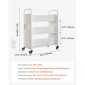 Καρότσι βιβλίων VEVOR Rolling Library, Χωρητικότητα 150 kg, 97 x 51,5 x 122,5 cm Καρότσι βιβλιοθήκης, Ράφια διπλής όψης σε σχήμα W με 76,2 mm που κλειδώνουν τροχούς, φορτηγό βιβλίων για ράφια σπιτιού γραφείου και σχολείου, Λευκό