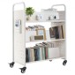 Καρότσι βιβλίων VEVOR Rolling Library, Χωρητικότητα 150 kg, 97 x 51,5 x 122,5 cm Καρότσι βιβλιοθήκης, Ράφια διπλής όψης σε σχήμα W με 76,2 mm που κλειδώνουν τροχούς, φορτηγό βιβλίων για ράφια σπιτιού γραφείου και σχολείου, Λευκό