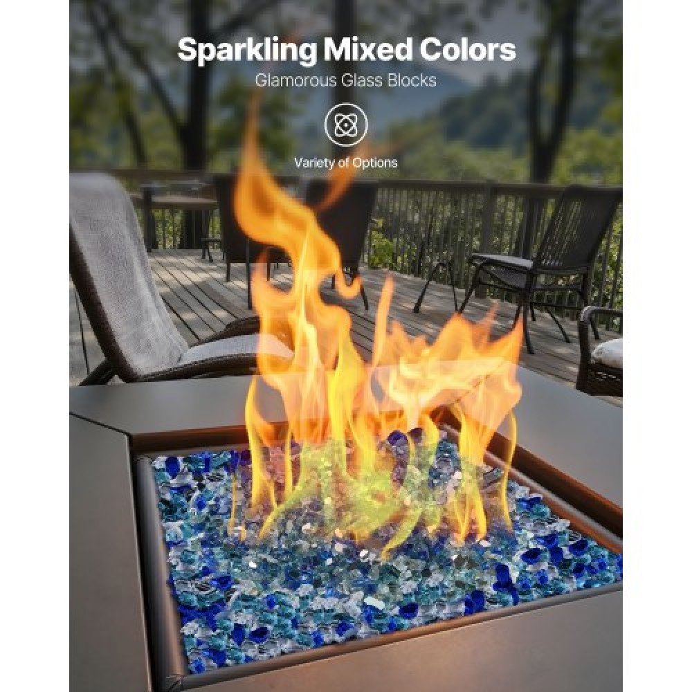 VEVOR Fire Glass, 10 LBS / 4,5 KG Τζάκι Rocks, 1/2-Inch / 12,7 mm Reflective Firepit Glass Rock, High Luster & Smokeless Stone Landscaping for Fire Pit table, Cobalt Blue + Aqua Blue + Clear