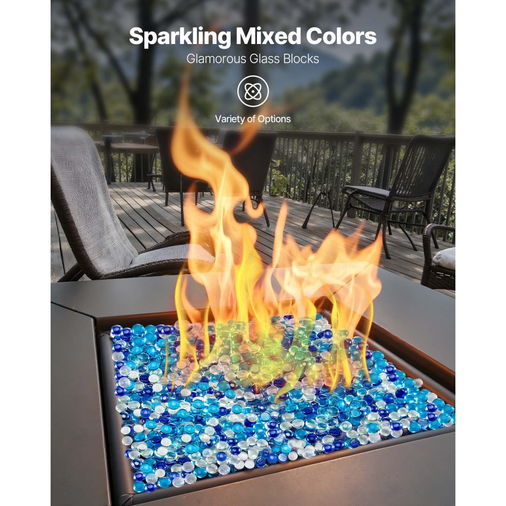 VEVOR Fire Glass, 10LBS / 4,5KG Smokeless & Fireplace Rocks, 3/4-Inch / 19,05 mm Reflektive Firepit Glass Bead, High Luster Stone Landscaping for Fire Pit Table, Cobalt Blue + Caribbean Blue + Clear